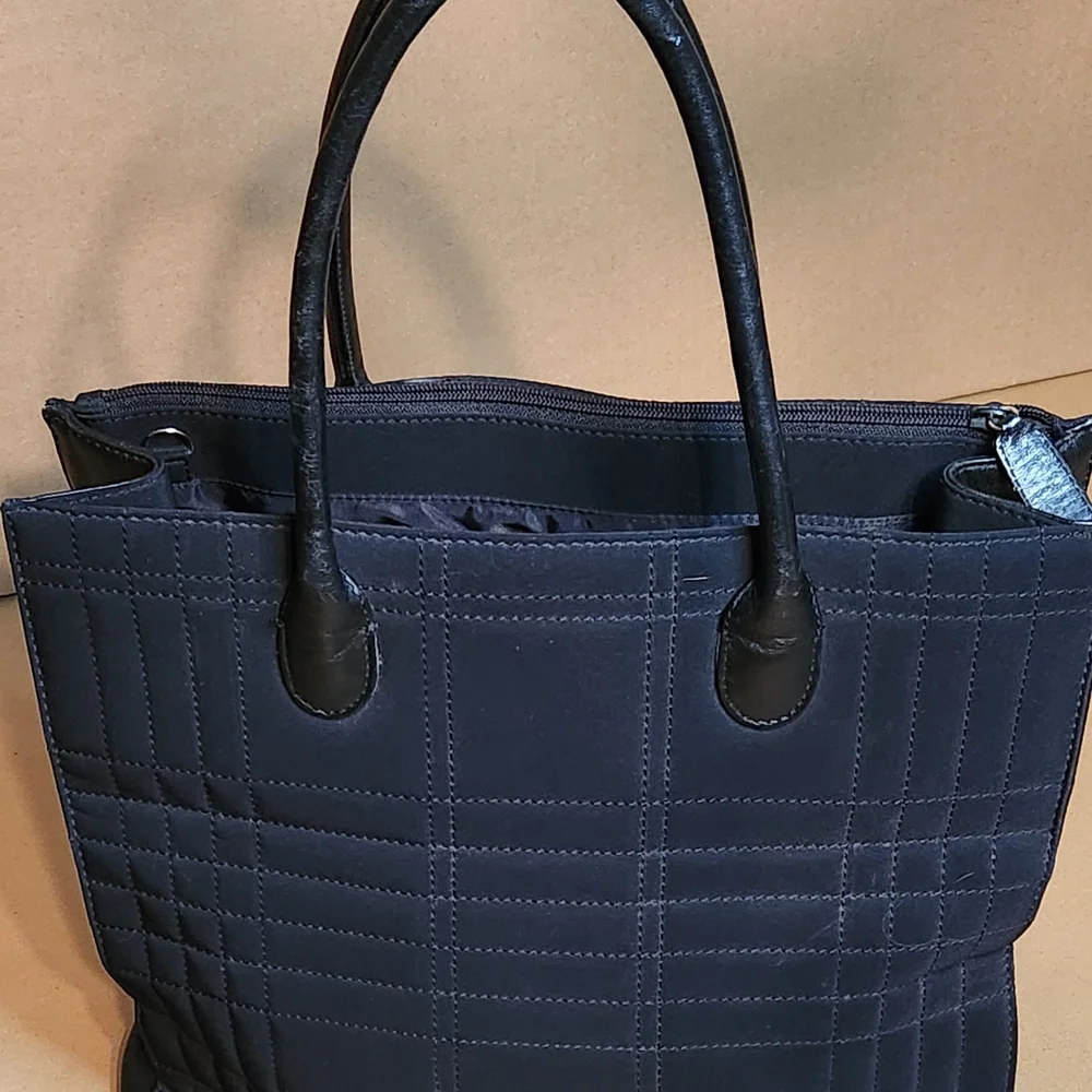 Talbots Black Tote Bag with Quilted Texture and Structured Shape